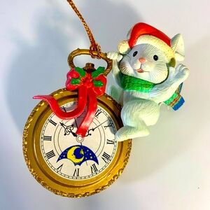 Mistletoe Magic Mouse on Pocket Watch with Moon Christmas Ornament 3”